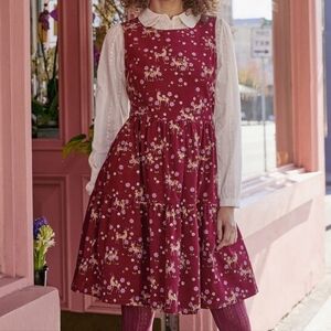 NWT Princess Highway Red Cotton Corduroy Meadow Deer Cord Tiered Dress